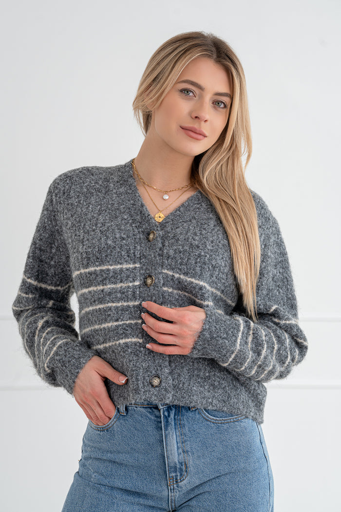 Moteriškas susagstomas megztinis su vilna BIJOU Pilka