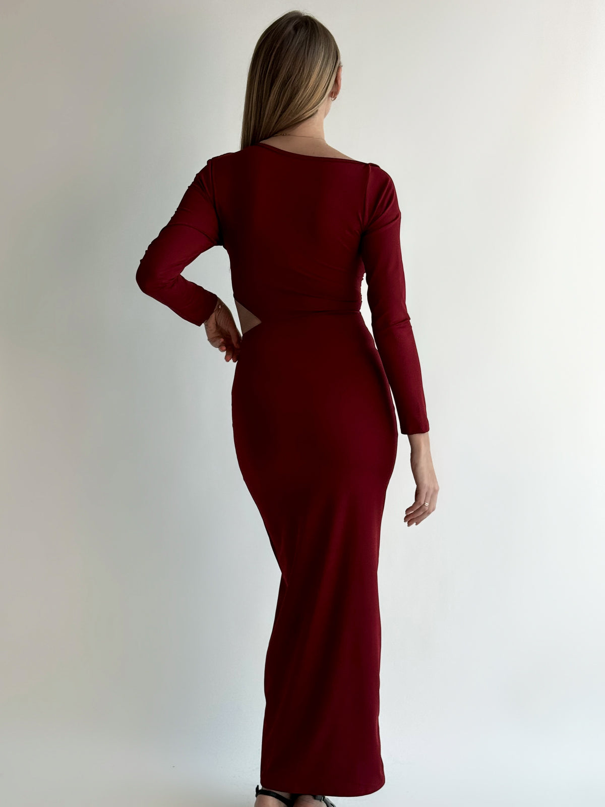 Moteriška itališka proginė suknelė LINETTE Bordo