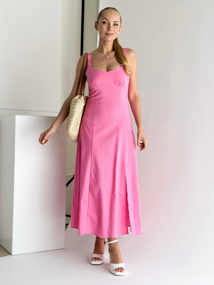 Moteriška lininė suknelė CORALIE Rožinė