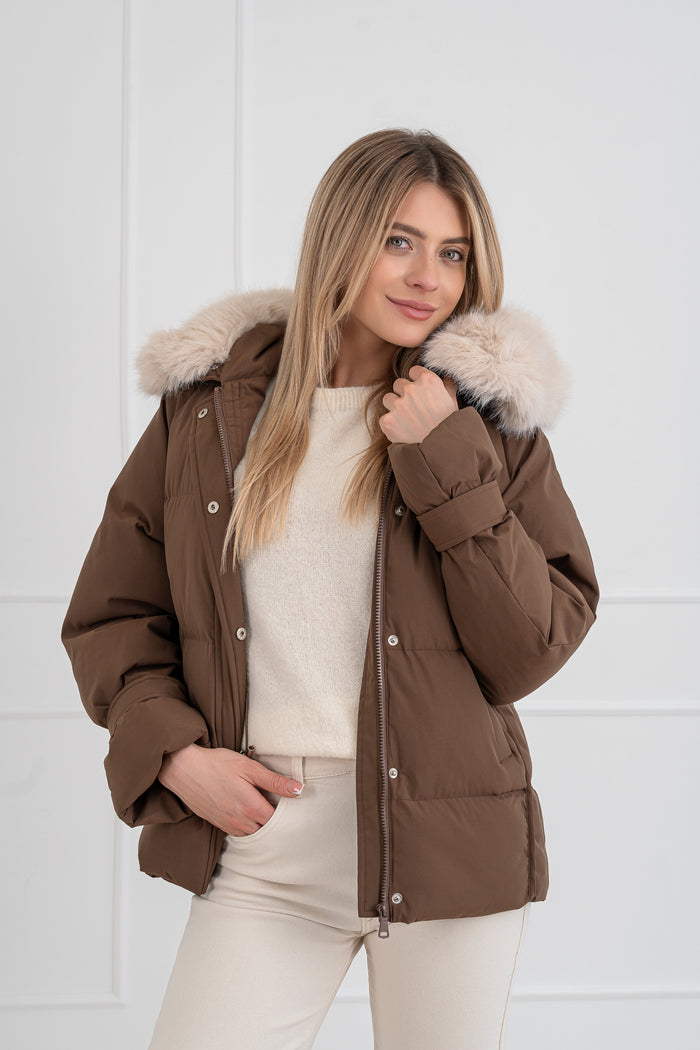 Moteriška šilta striukė su gobtuvu EVERLY Tamsiai ruda