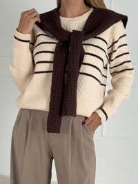 Moteriškas šiltas dryžuotas megztinis RAFAEL Kreminė