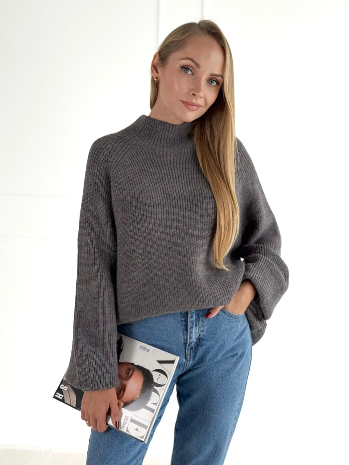 Moteriškas megztinis aukštu kaklu MEYRA Pilka