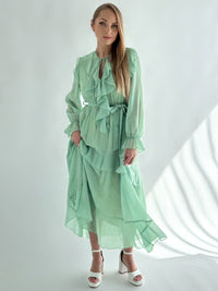 Moteriška ilga proginė suknelė su diržu NYLA Mėtinė