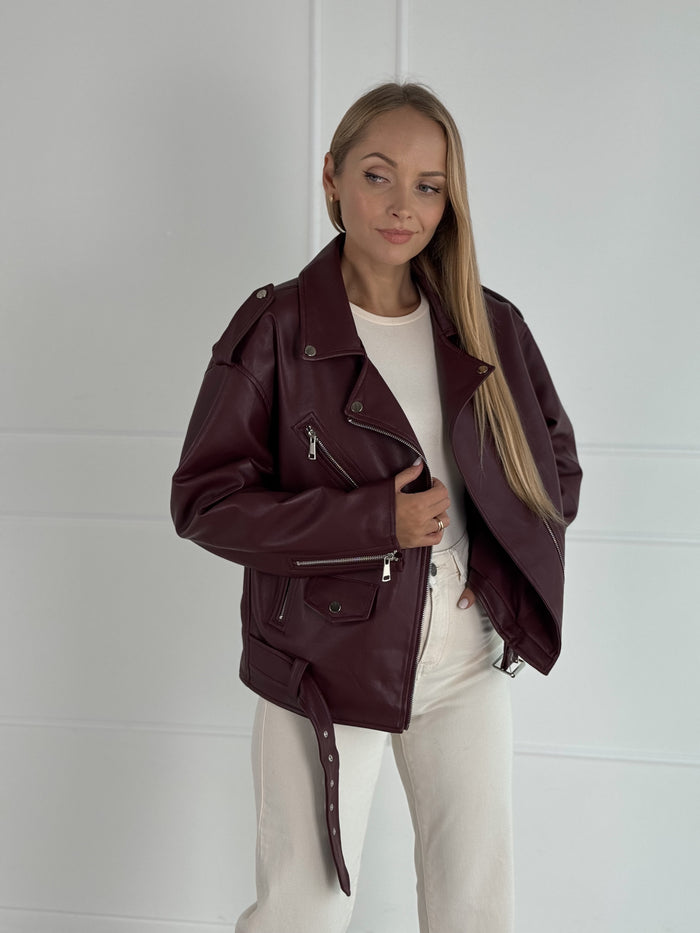 Moteriškas eko odos švarkas OLSON Bordo