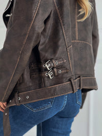 Moteriškas eko odos švarkas LAVINIA Tamsiai ruda