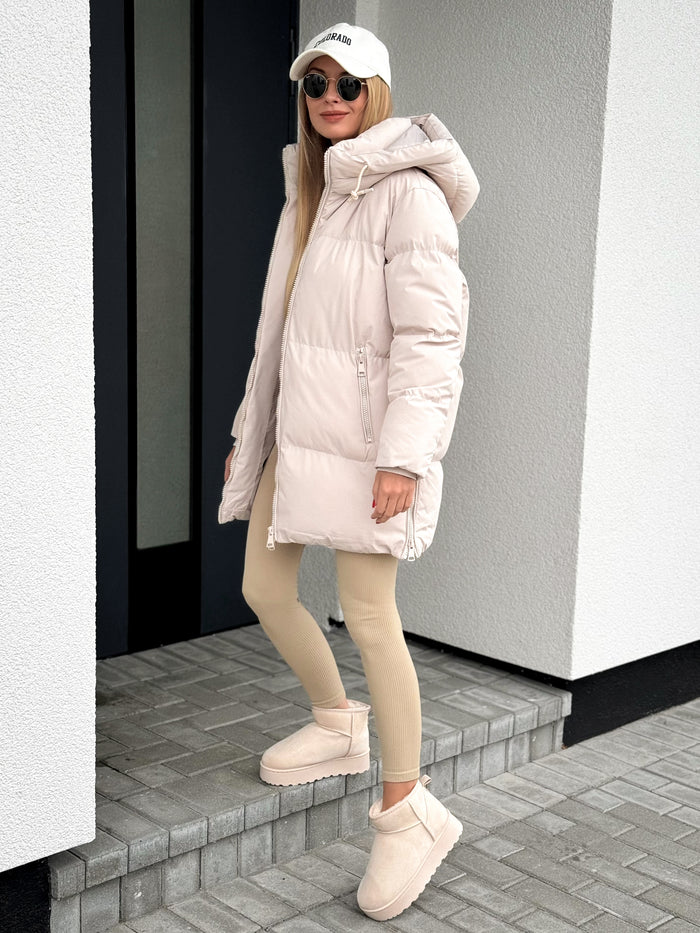 Moteriška vidutinio ilgio striukė su gobtuvu LEOLA Kreminė