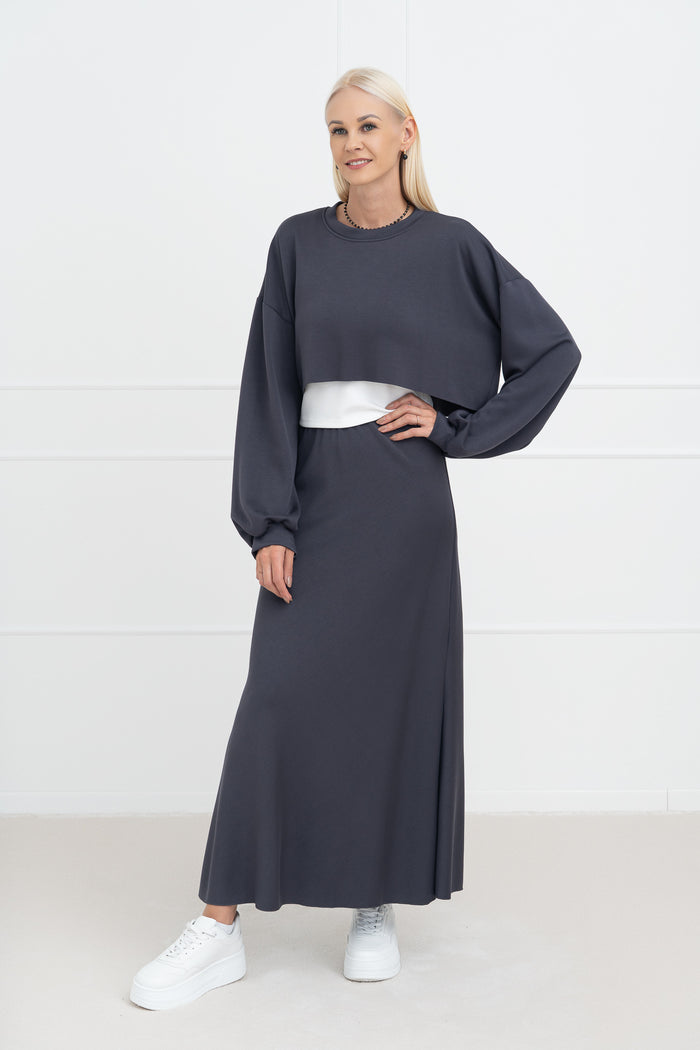 Moteriškas itališkas dviejų dalių kostiumėlis FRISCO Pilka