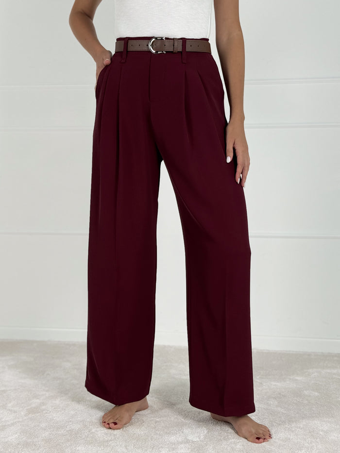 Moteriškos klasikinės kelnės su diržu LUCIAN Bordo