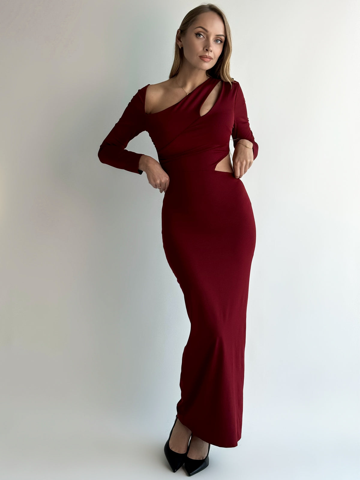 Moteriška itališka proginė suknelė LINETTE Bordo