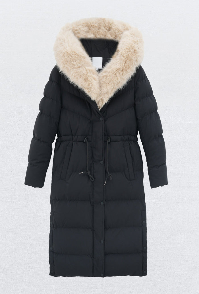 Moteriška ilga žieminė striukė su gobtuvu LUCHO Juoda