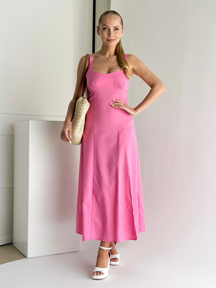 Moteriška lininė suknelė CORALIE Rožinė