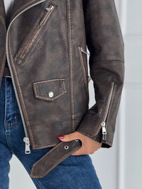 Moteriškas eko odos švarkas LAVINIA Tamsiai ruda