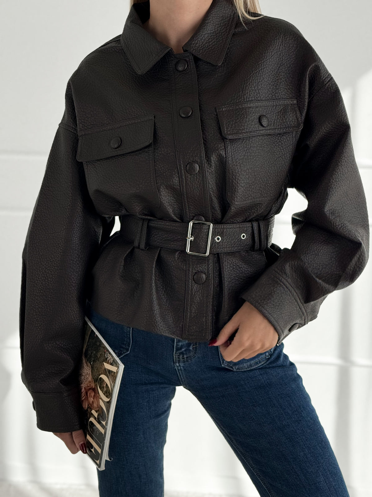 Moteriškas eko odos švarkas su diržu LAWSON Ruda