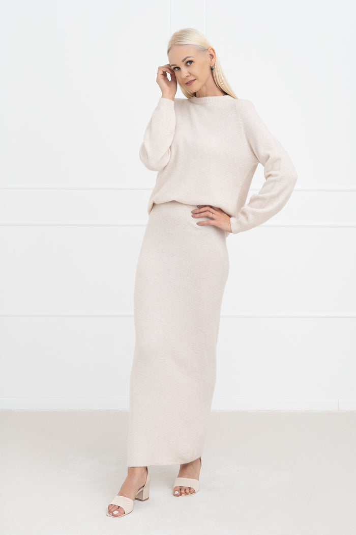 Moteriškas megztas dviejų dalių kostiumėlis BERKLEY Kreminė