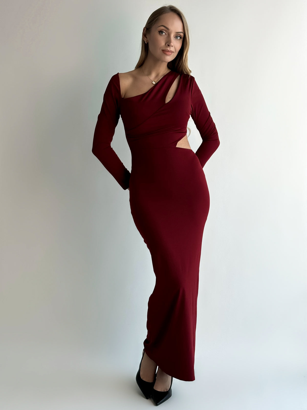 Moteriška itališka proginė suknelė LINETTE Bordo