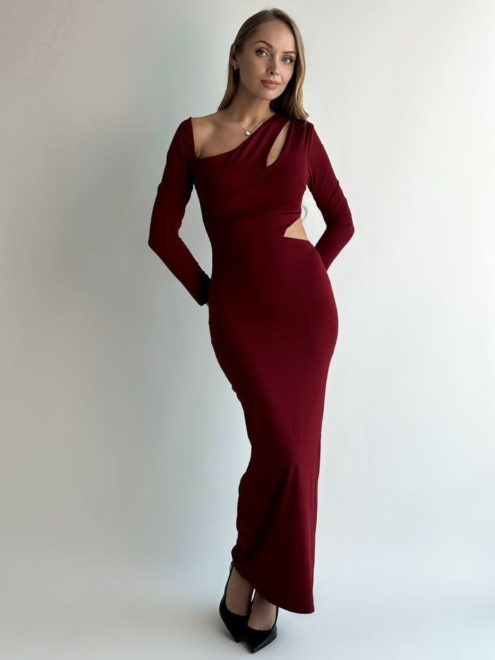 Moteriška itališka proginė suknelė LINETTE Bordo