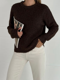 Moteriškas šiltas megztinis su vilna DAMON Tamsiai ruda