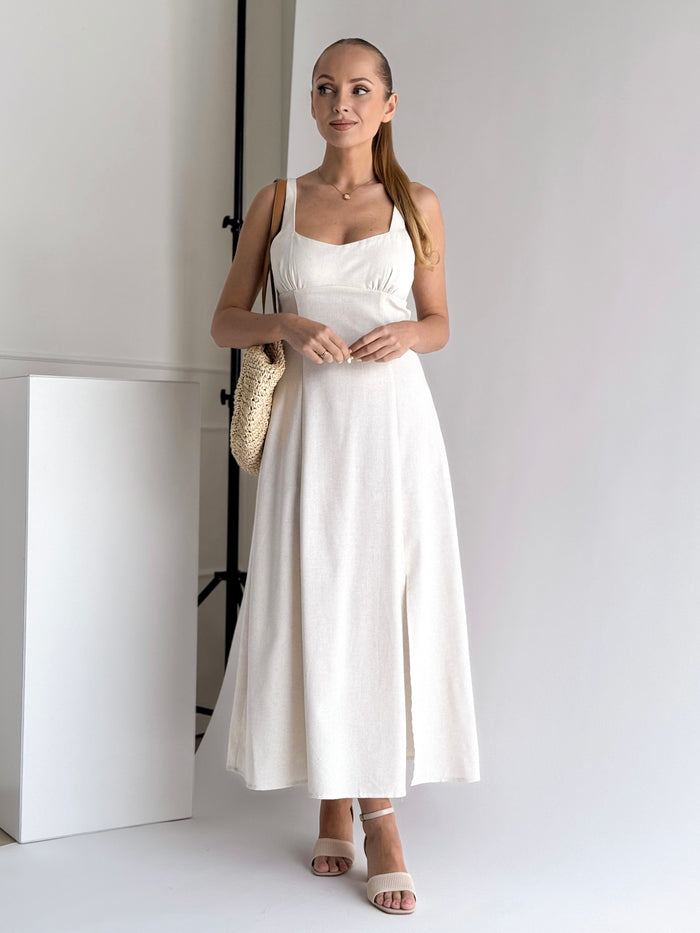 Moteriška lininė suknelė CORALIE Kreminė