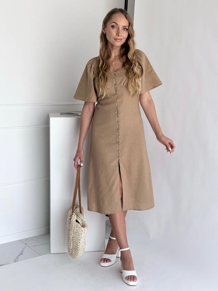 Moteriška lininė suknelė ALAINA Ruda