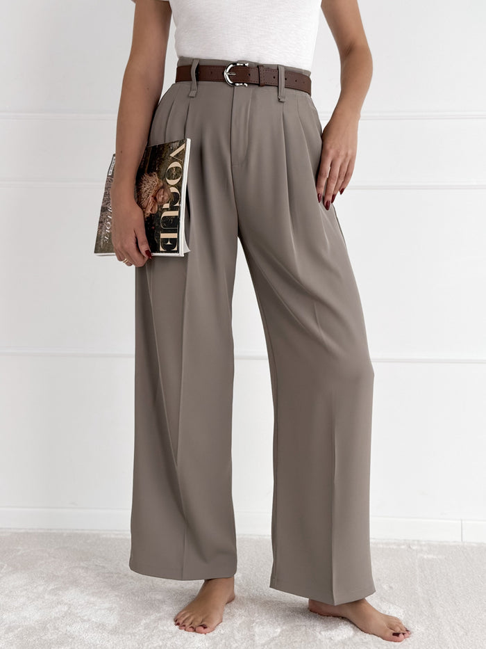 Moteriškos klasikinės kelnės su diržu LUCIAN Pilka