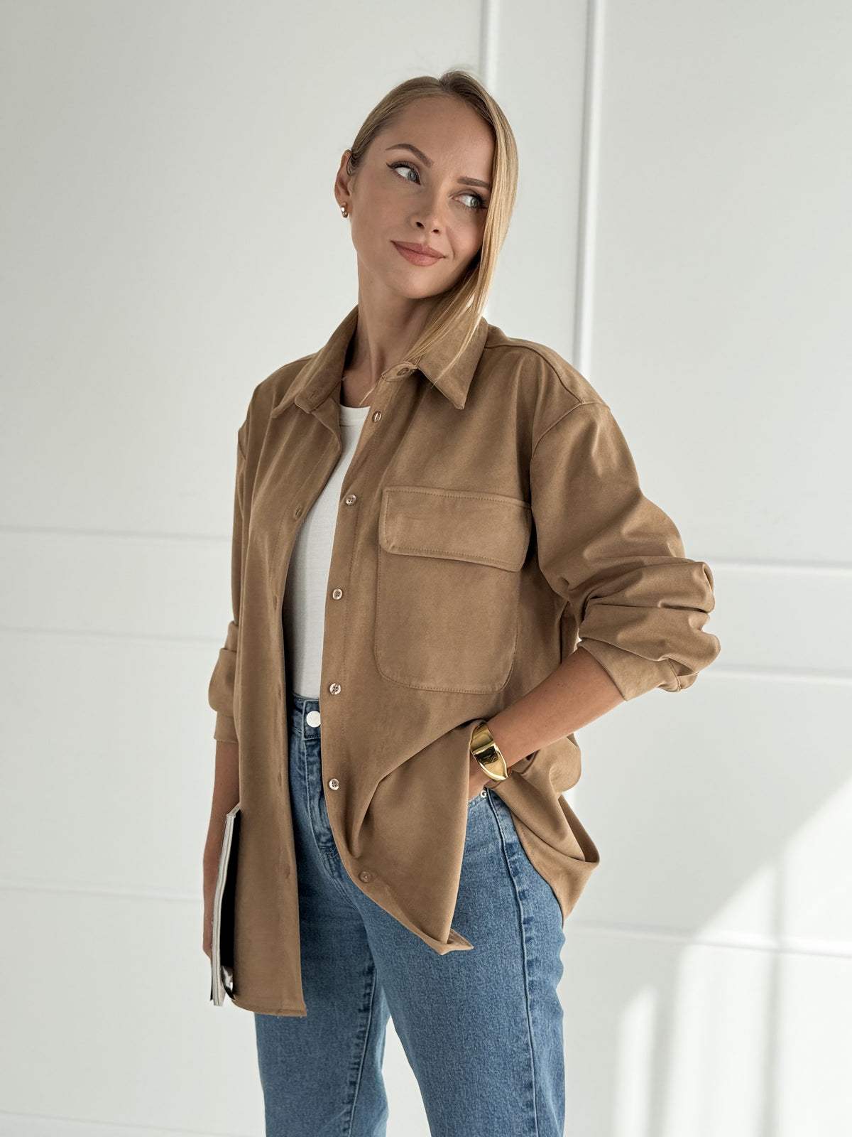 Moteriški zomšos imitacijos marškiniai ADELIA Ruda