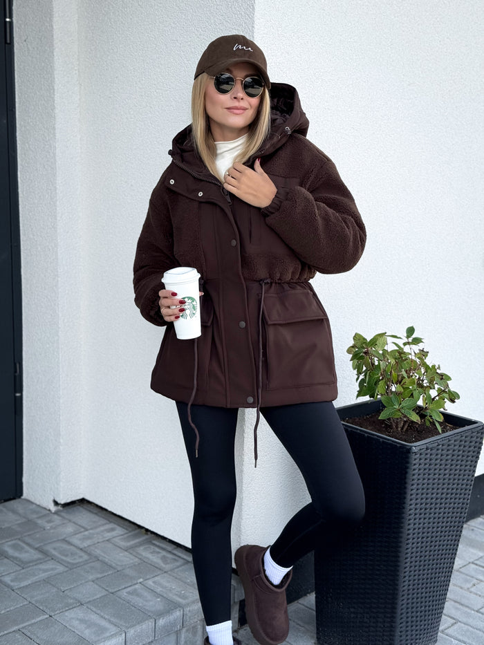 Moteriška vidutinio ilgio teddy striukė su gobtuvu RONEY Ruda