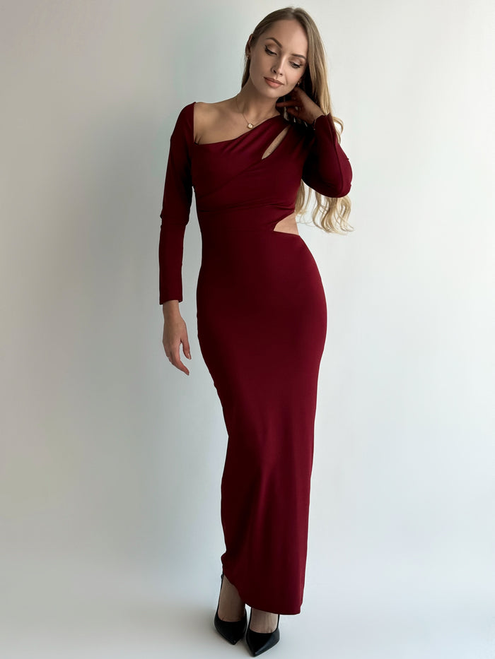 Moteriška itališka proginė suknelė LINETTE Bordo