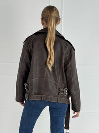 Moteriškas eko odos švarkas LAVINIA Tamsiai ruda