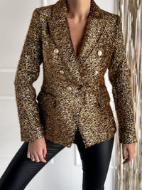 Moteriškas blizgus šventinis švarkas PESCARA Auksinė