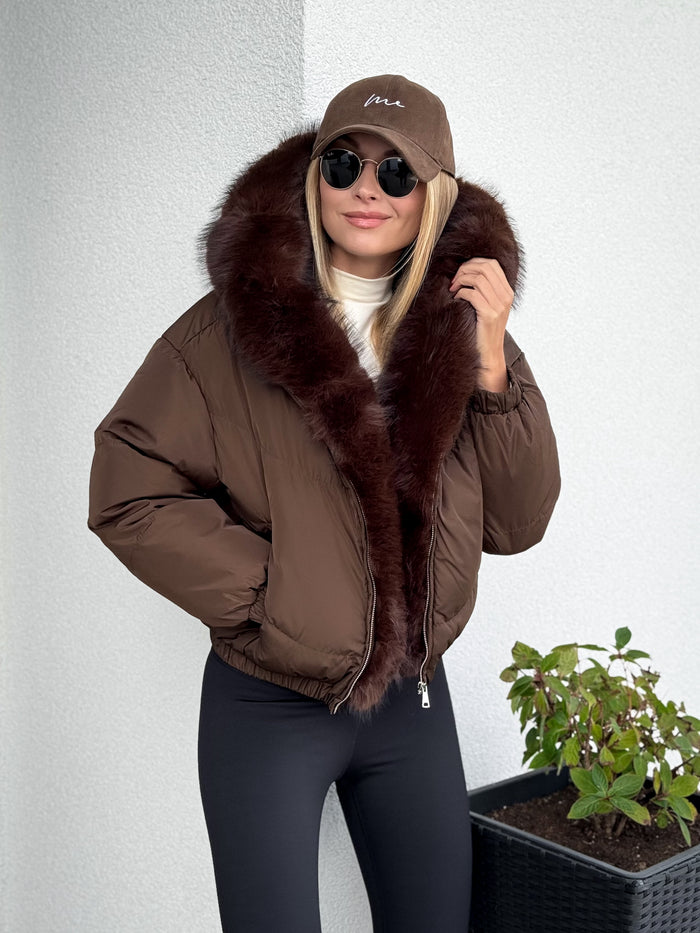 Moteriška trumpa striukė su gobtuvu RAY Ruda