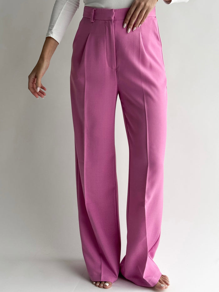 Moteriškos plačios klasikinės kelnės ZENDAYA Rožinė