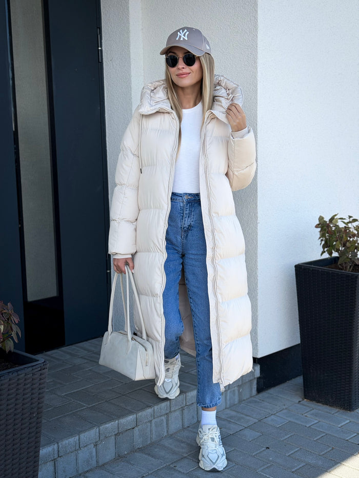 Moteriška ilga striukė su gobtuvu VASCO Kreminė