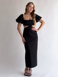 Moteriška ilga lininė suknelė ELVIE Juoda