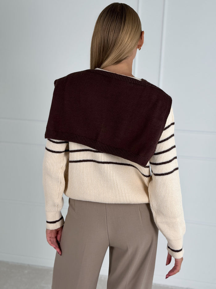 Moteriškas šiltas dryžuotas megztinis RAFAEL Kreminė