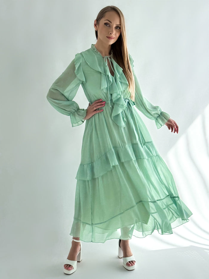 Moteriška ilga proginė suknelė su diržu NYLA Mėtinė