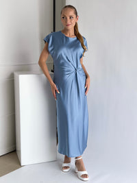 Moteriška ilga itališka satino suknelė VERONA Žydra