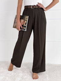 Moteriškos klasikinės kelnės su diržu LUCIAN Tamsiai ruda