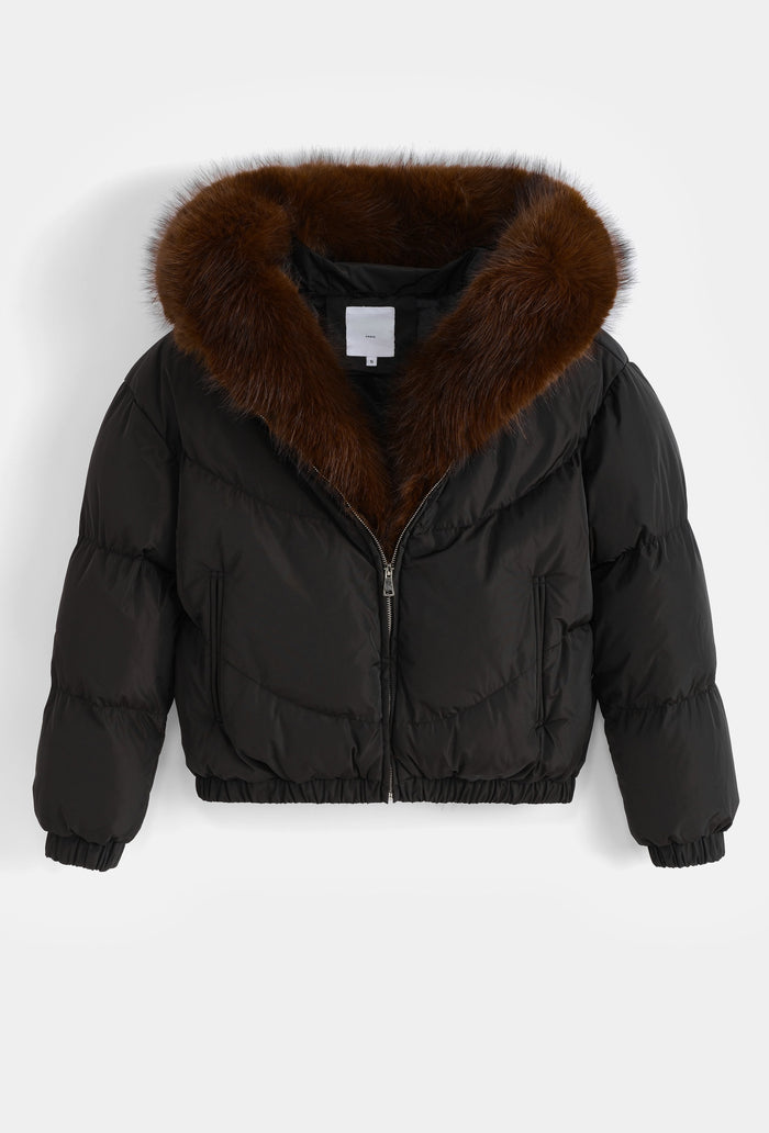 Moteriška trumpa striukė su gobtuvu RAY Juoda/Ruda