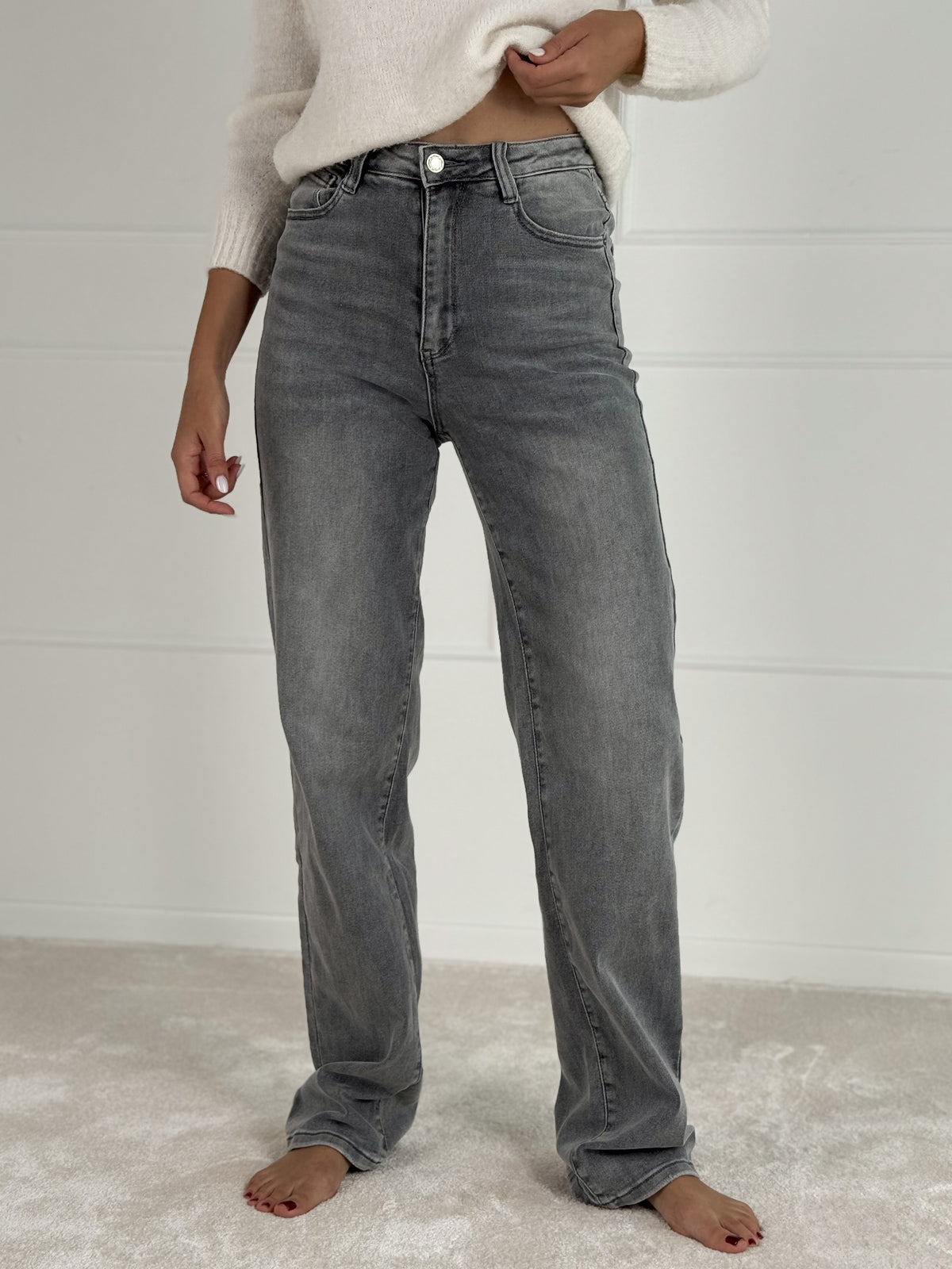 STRAIGHT modelio moteriški džinsai aukštu juosmeniu JEREMIE Pilka