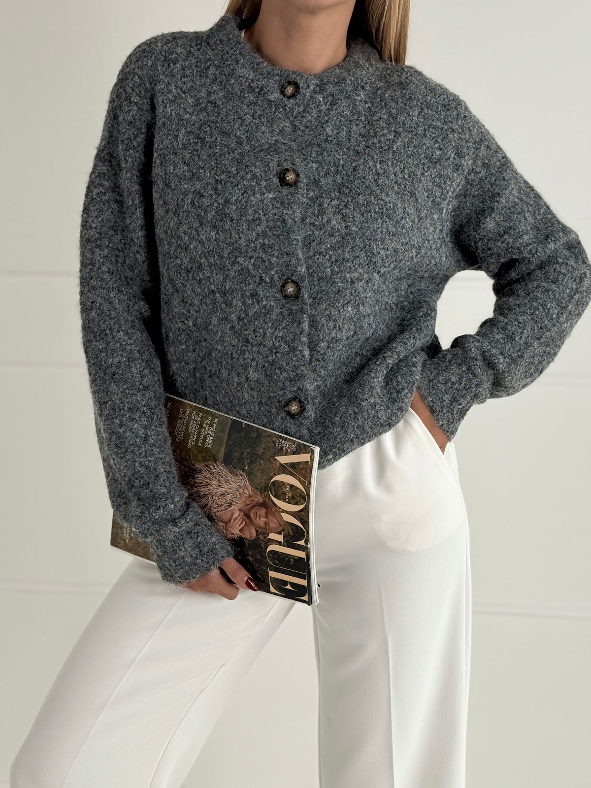 Moteriškas šiltas megztinis su vilna CAMIEL Pilka