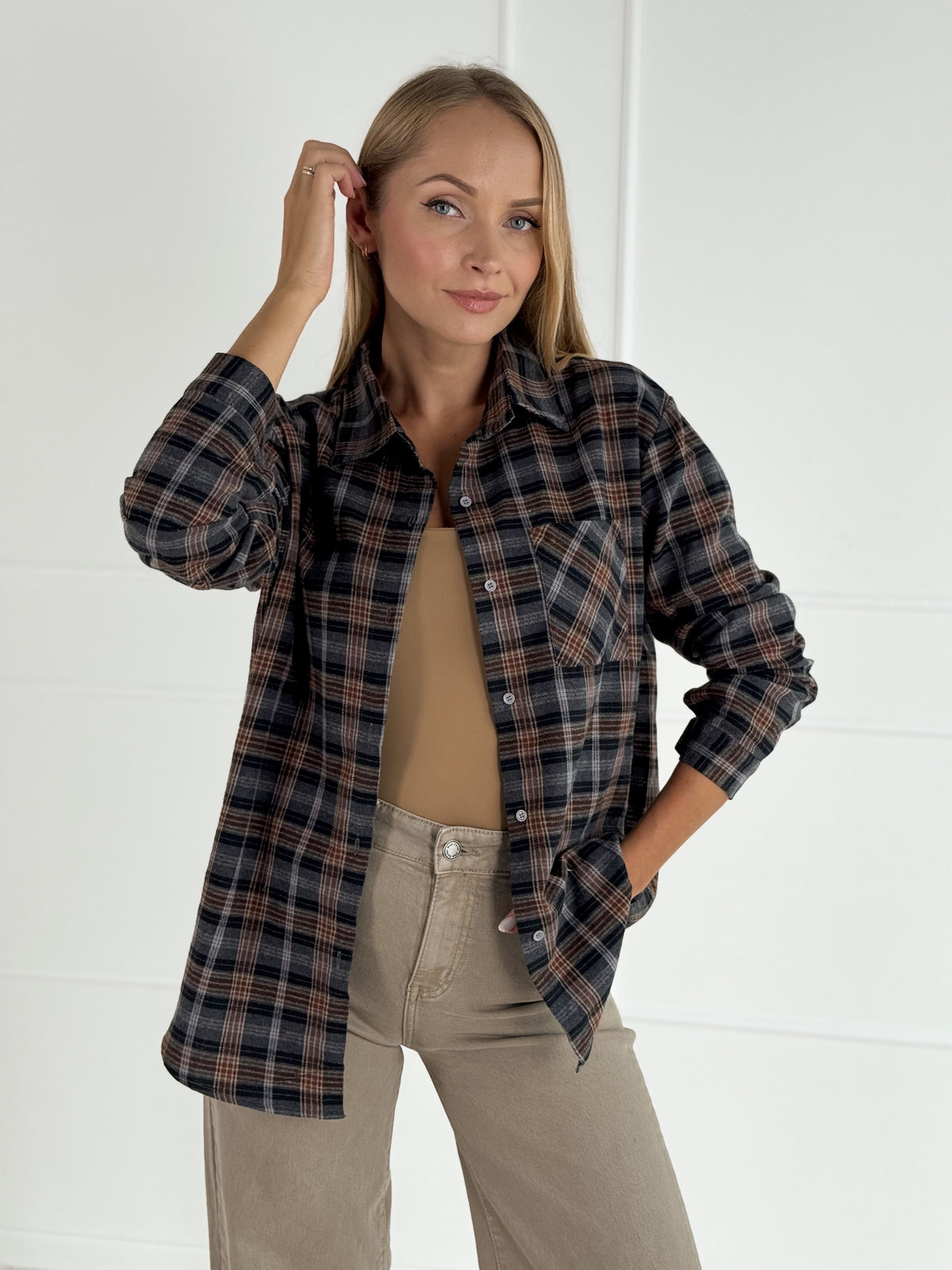 Moteriški medvilniniai marškiniai LUCILA Pilka