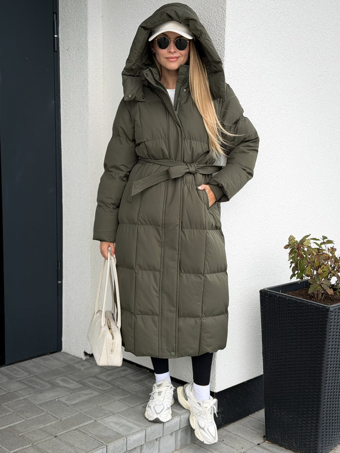 Moteriška ilga striukė su diržu MAYRA Chaki