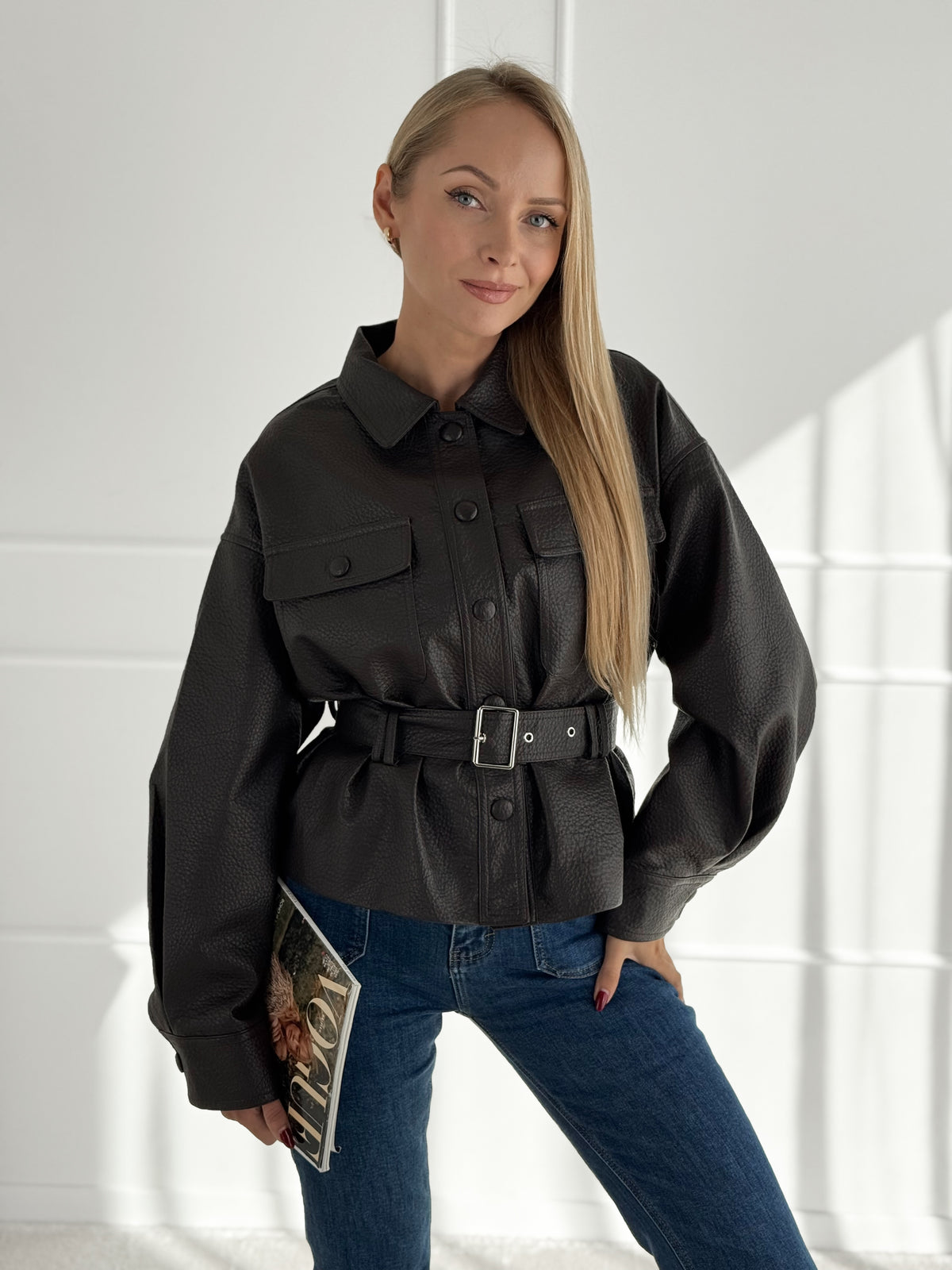 Moteriškas eko odos švarkas su diržu LAWSON Ruda