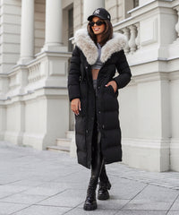 Moteriška ilga žieminė striukė su gobtuvu LUCHO Juoda
