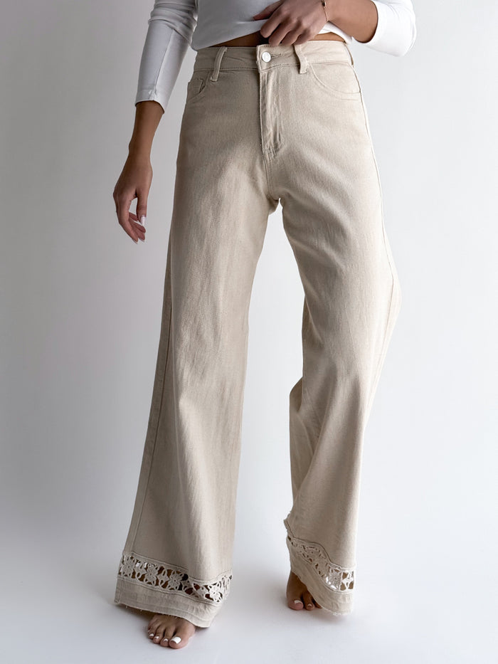 Moteriški platūs džinsai KAIDA Kreminė