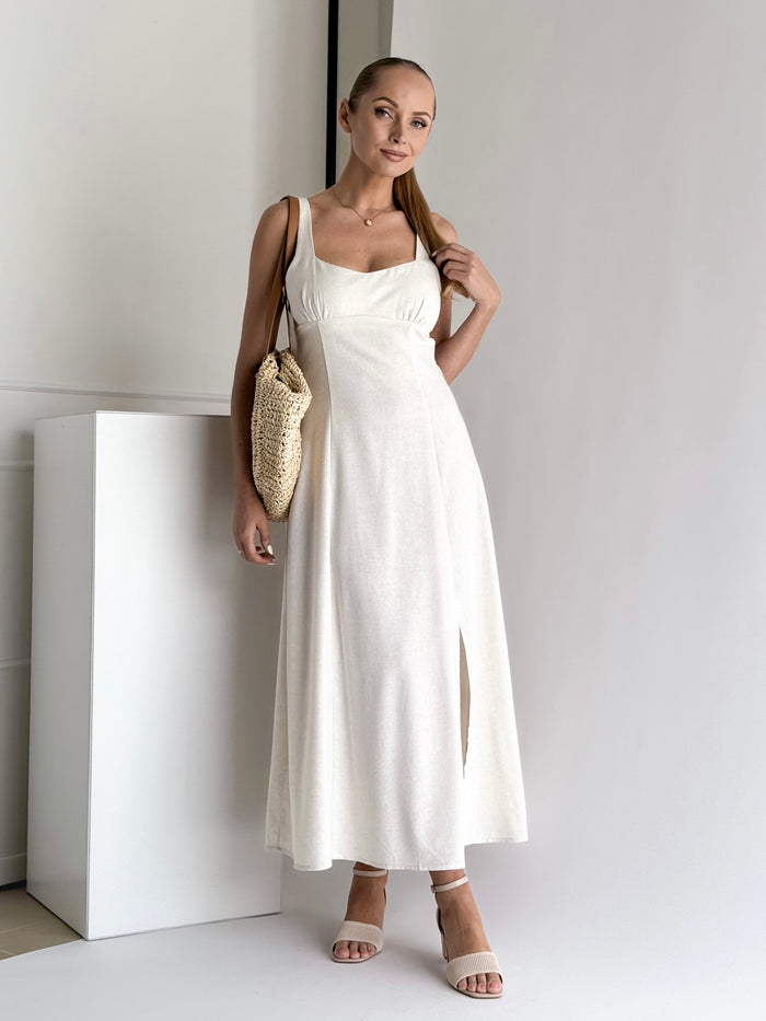 Moteriška lininė suknelė CORALIE Kreminė