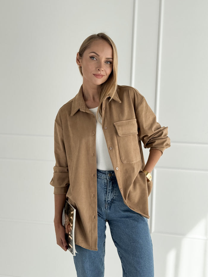 Moteriški zomšos imitacijos marškiniai ADELIA Ruda