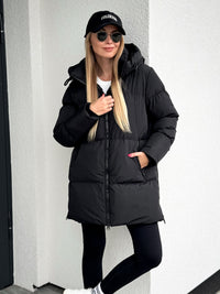 Moteriška vidutinio ilgio striukė su gobtuvu LEOLA Juoda