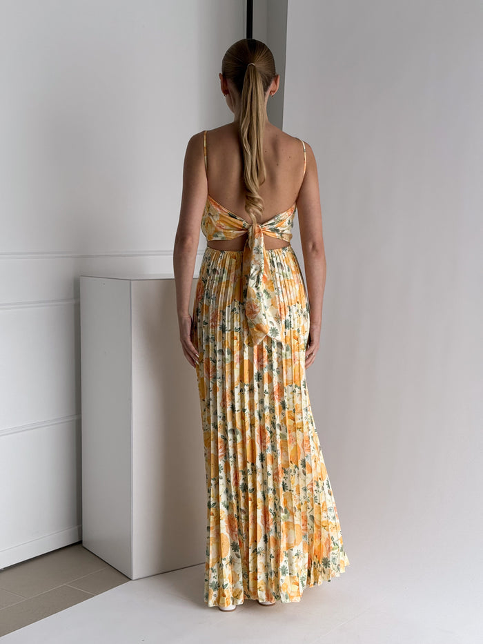 Moteriška ilga gėlėta proginė suknelė MANONA Geltona