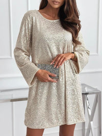 Moteriška blizgi šventinė suknelė su kaspinu BRITNEY Auksinė